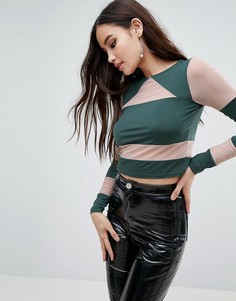 Кроп-топ с сетчатыми вставками ASOS - Оранжевый