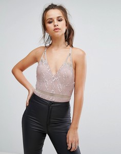 Кружевное боди PrettyLittleThing - Бежевый