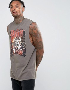 Удлиненная футболка без рукавов с эффектом кислотной стирки и надписью Slipknot ASOS - Серый