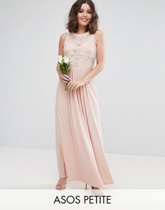 Платье макси с кружевным топом и плиссировкой ASOS PETITE WEDDING - Розовый