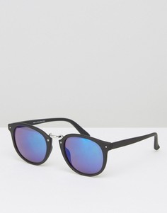 Круглые солнцезащитные очки с черной матовой оправой и синими стеклами ASOS - Черный