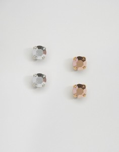 Две пары сережек-гвоздиков с кристаллами Swarovski от Krystal London - Серебряный