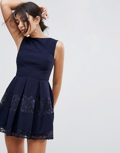 Короткое приталенное платье с кружевными вставками City Goddess - Темно-синий