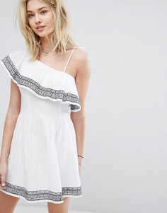 Платье на одно плечо с вышивкой и оборкой Abercrombie & Fitch - Белый