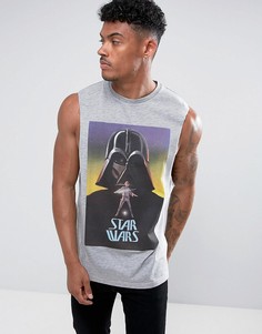 Футболка без рукавов с глубокими проймами и надписью Star Wars ASOS - Серый