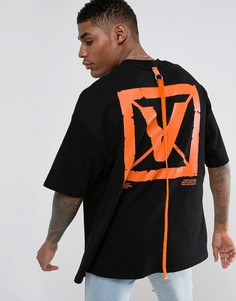 Черная oversize-футболка с принтом на спине и кантом Visionair - Черный