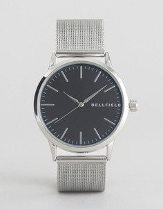 Часы с серебристым ремешком-сеточкой и черным циферблатом Bellfield - Серебряный