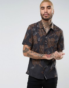 Рубашка классического кроя с короткими рукавами и цветочным принтом AllSaints - Черный