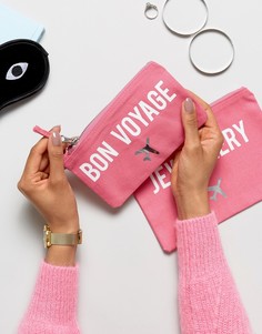 Комплект дорожных чехлов с надписями Bon Voyage и Jewellery Crazy Haute - Розовый