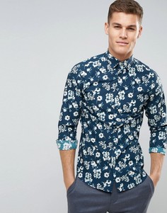 Приталенная рубашка с цветочным принтом Selected Homme - Темно-синий
