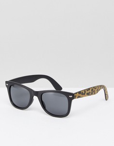 Черные квадратные солнцезащитные очки с леопардовыми дужками ASOS - Черный