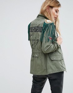 Куртка в стиле милитари с заклепками и бахромой Replay Hollywood - Зеленый