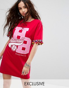 Платье-футболка в стиле oversize с отделкой Reclaimed Vintage Inspired - Красный