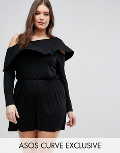 Ромпер с асимметричной оборкой ASOS CURVE - Черный