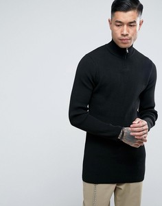 Черный удлиненный джемпер в рубчик на молнии ASOS - Черный