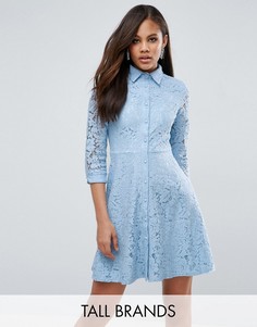 Короткое приталенное кружевное платье-рубашка City Goddess - Синий