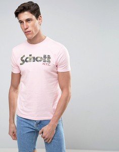 Розовая футболка с камуфляжным логотипом Schott - Розовый