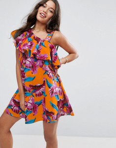 Сарафан на одно плечо с оборкой и ярким тропическим принтом ASOS - Мульти