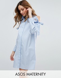 Платье-рубашка для беременных с вырезами на плечах ASOS Maternity - Синий