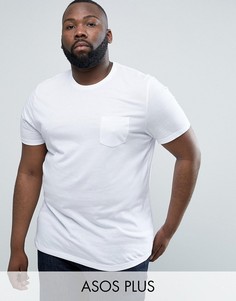 Белая футболка с круглым вырезом и карманом ASOS PLUS - Белый