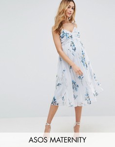 Платье миди с цветочным принтом и сборками ASOS Maternity - Мульти