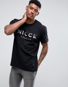 Черная футболка с розовым фирменным принтом Nicce London - Черный