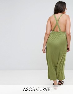 Трикотажное пляжное платье макси с перекрестами на спине ASOS CURVE - Зеленый