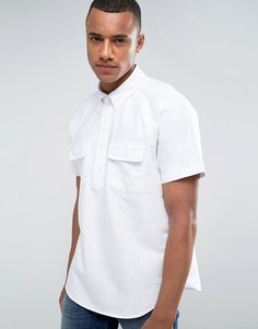 Свободная белая рубашка с короткими рукавами Abercrombie & Fitch - Темно-синий
