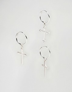 Серьги-кольца с крестиками Chained & Able - Серебряный