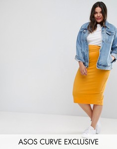 Трикотажная юбка-карандаш миди ASOS CURVE - Желтый