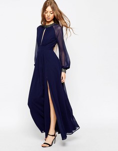 Платье макси с длинными рукавами и отделкой ASOS - Темно-синий