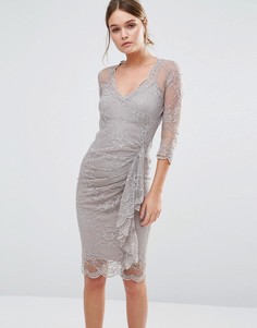 Кружевное моделирующее платье с оборкой Body Frock Fifi - Коричневый