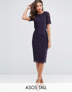 Кружевное платье-футляр миди с укороченным топом ASOS TALL - Темно-синий