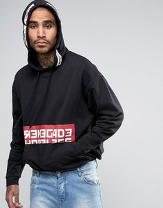 Черный oversize-худи удлиненного кроя с принтом ASOS - Черный