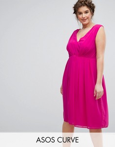 Платье миди со складками ASOS CURVE - Розовый