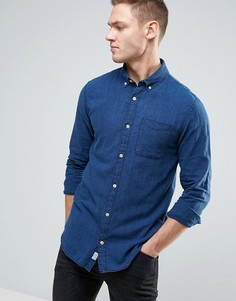 Приталенная рубашка из хлопка шамбре Jack & Jones Vintage - Синий