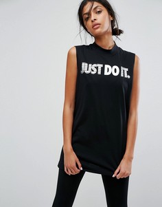Длинная майка с голографическим логотипом Just Do It Nike - Черный