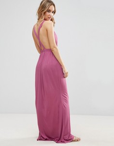Трикотажное пляжное платье макси с перекрестом на спине ASOS - Фиолетовый