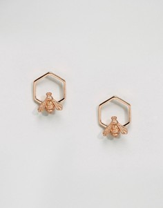 Покрытые розовым золотом серьги с шестиугольником и пчелой Bill Skinner - Золотой