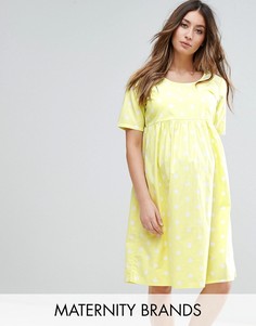 Короткое приталенное платье в горошек с короткими рукавами Mamalicious - Желтый Mama.Licious