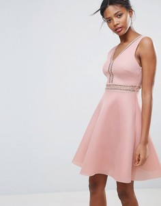 Короткое приталенное платье с отделкой New Look Airtex - Розовый