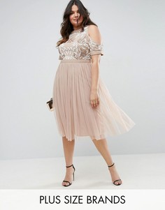 Короткое приталенное платье с открытыми плечами и отделкой Lovedrobe - Розовый