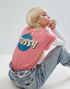 Oversize-футболка с логотипом и принтом на спине Stussy - Розовый