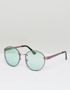 Круглые солнцезащитные очки в стиле 90-х с бледно-зелеными стеклами ASOS - Медный