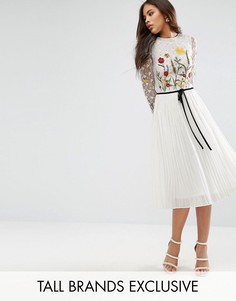 Приталенное платье миди с цветочной вышивкой Frock And Frill Tall - Белый