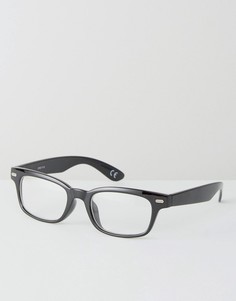 Квадратные очки в черной узкой оправе с прозрачными стеклами ASOS - Черный