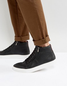 Черные кожаные высокие кроссовки с тиснением на шнуровке и молнии HUGO by Hugo Boss - Черный