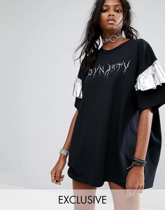 Свободное платье-футболка с оборками на рукавах Milk It Vintage - Черный