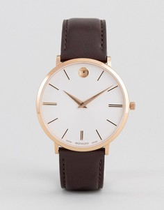 Часы с коричневым кожаным ремешком Movado 0607089 Ultra Slim - Коричневый