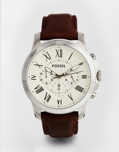 Часы с хронографом и коричневым кожаным ремешком Fossil FS4735 Grant - Коричневый